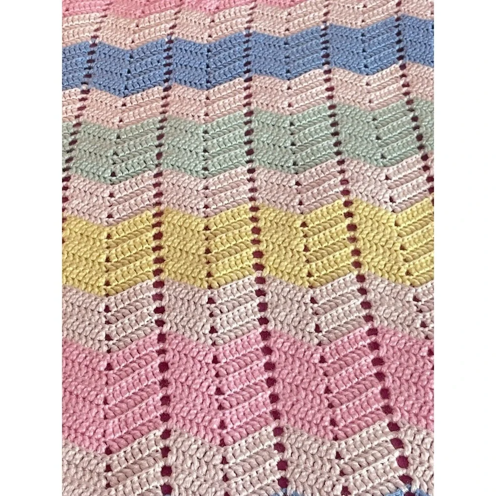 Handmade‎ Multicolor Pastels Crochet Afghan Granny Square Baby Blanket 54
